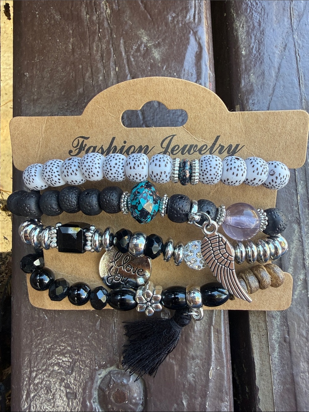 Black and White Beaded Bracelet Stack